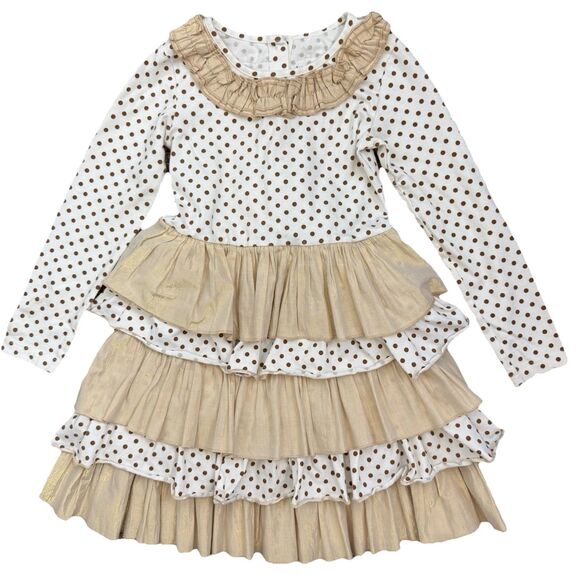Mustard Pie Girls Ruffled Dress Polka Dots Neutral Girls Size 7 - Picture 1 of 11